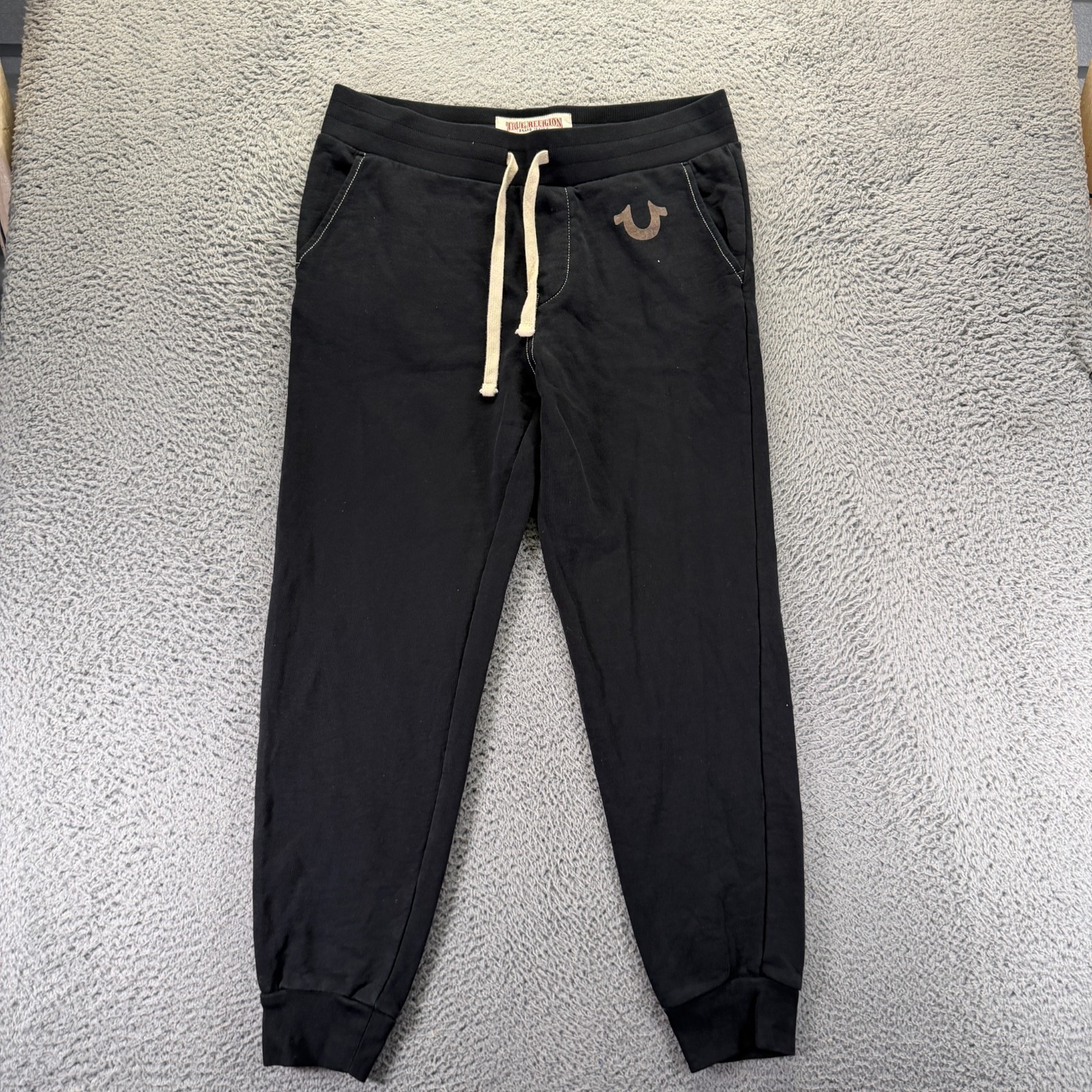 True Religion Sweatpants Mens L Black Cotton Jogger Tapered Gym Running Workout